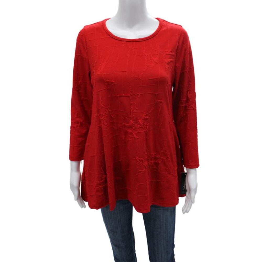 Sydney Women Tunic Red Geometric Round Neck 3/4 Sleeve Polyester Size M